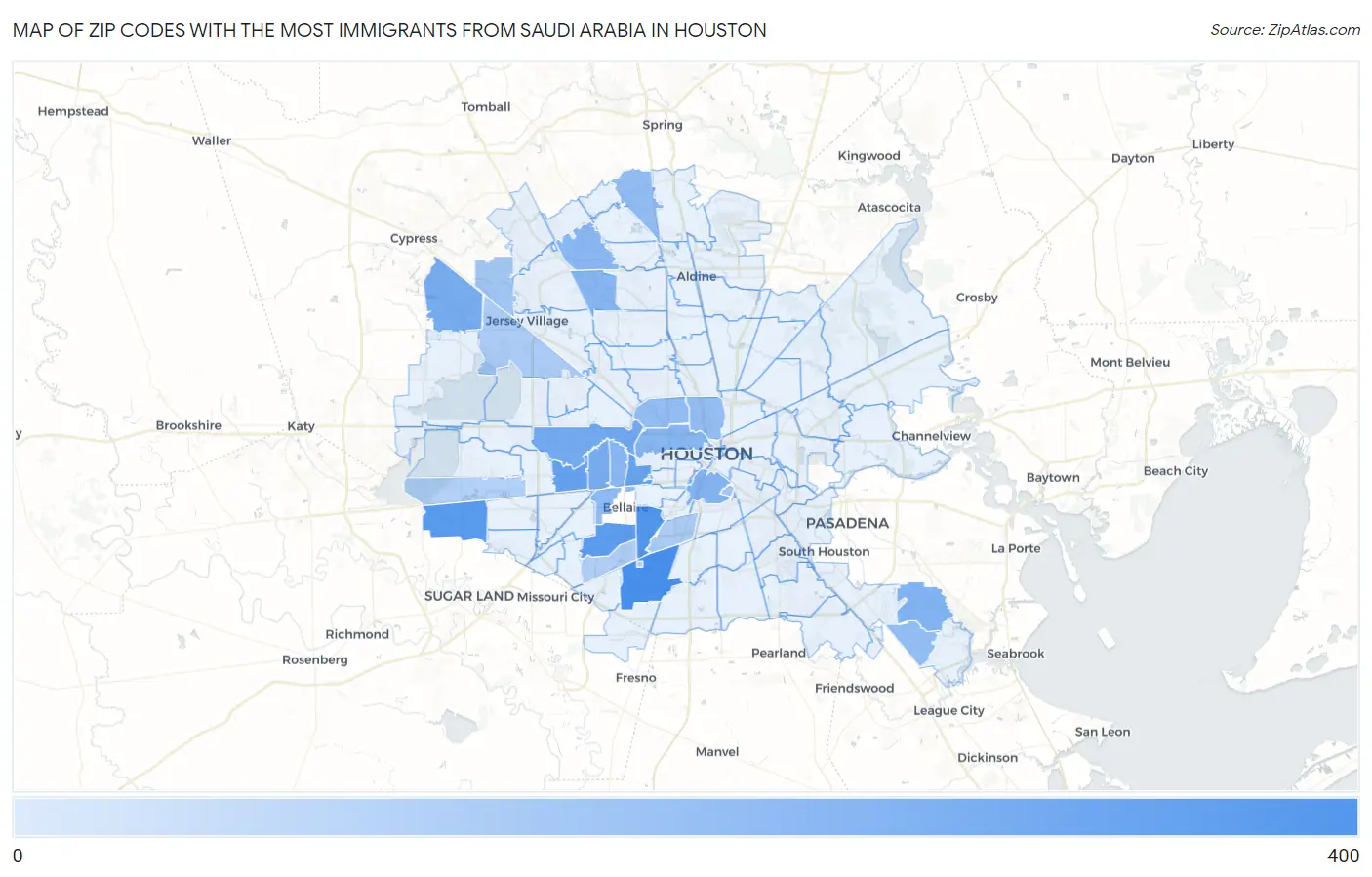 Zip Codes with the Most Immigrants from Saudi Arabia in Houston Map