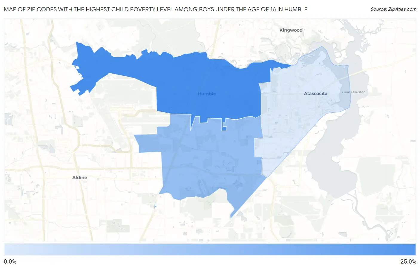 Zip Codes with the Highest Child Poverty Level Among Boys Under the Age of 16 in Humble Map