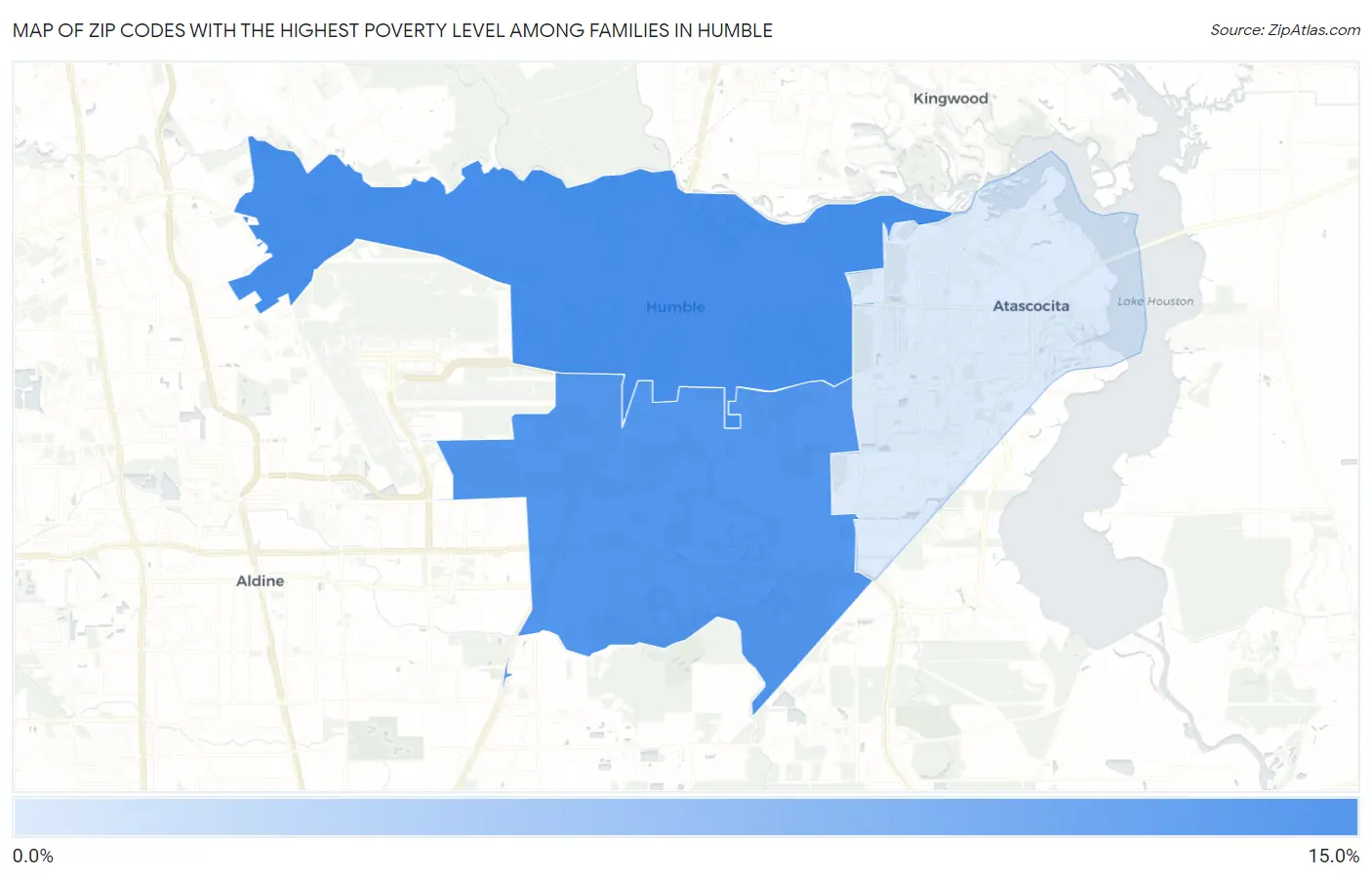 Zip Codes with the Highest Poverty Level Among Families in Humble Map