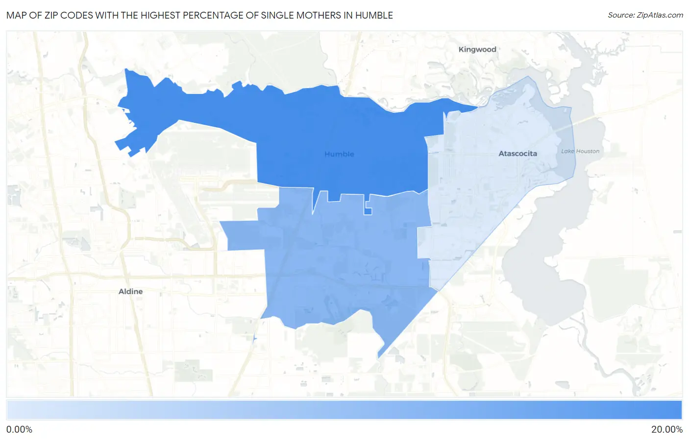 Zip Codes with the Highest Percentage of Single Mothers in Humble Map