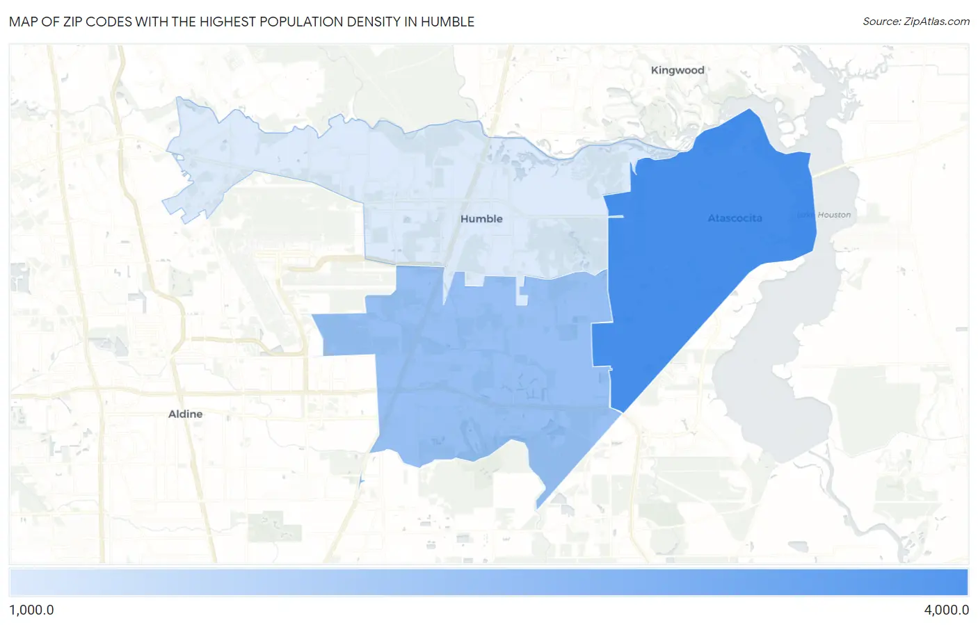 Zip Codes with the Highest Population Density in Humble Map