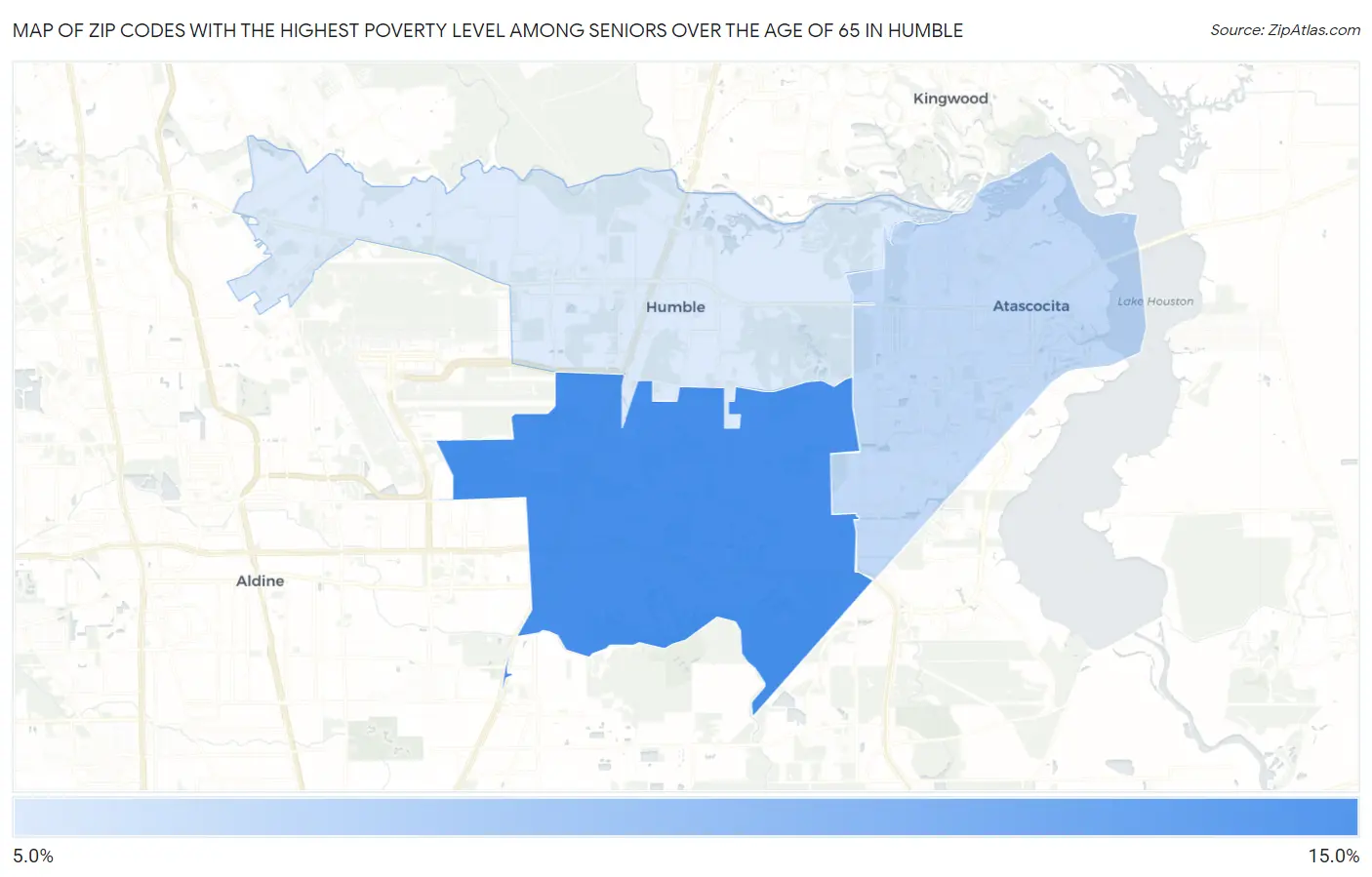Zip Codes with the Highest Poverty Level Among Seniors Over the Age of 65 in Humble Map