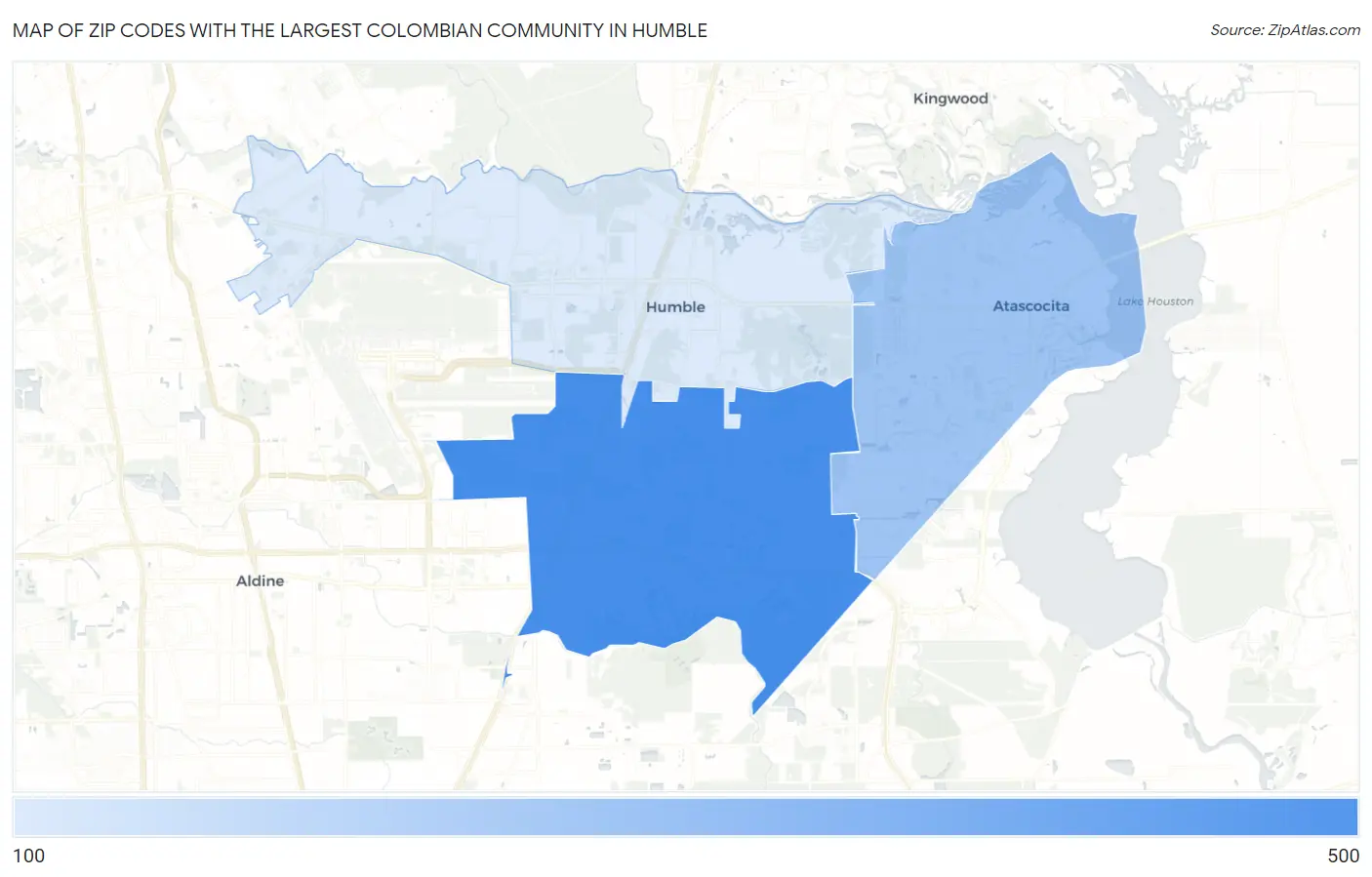 Zip Codes with the Largest Colombian Community in Humble Map