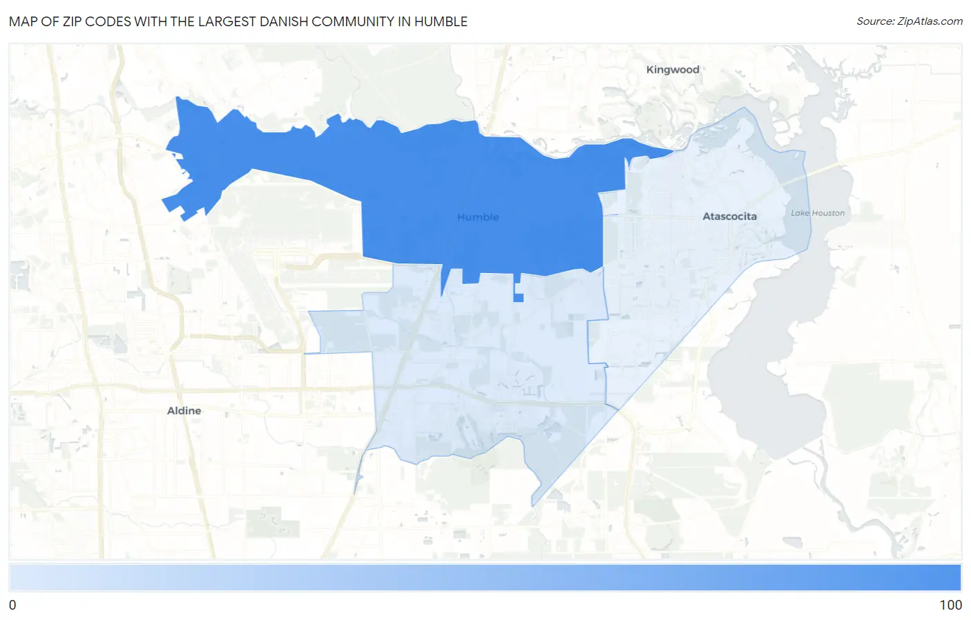 Zip Codes with the Largest Danish Community in Humble Map