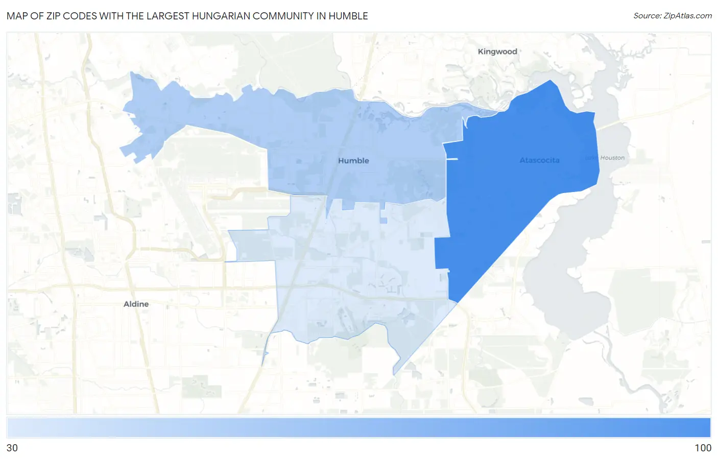 Zip Codes with the Largest Hungarian Community in Humble Map