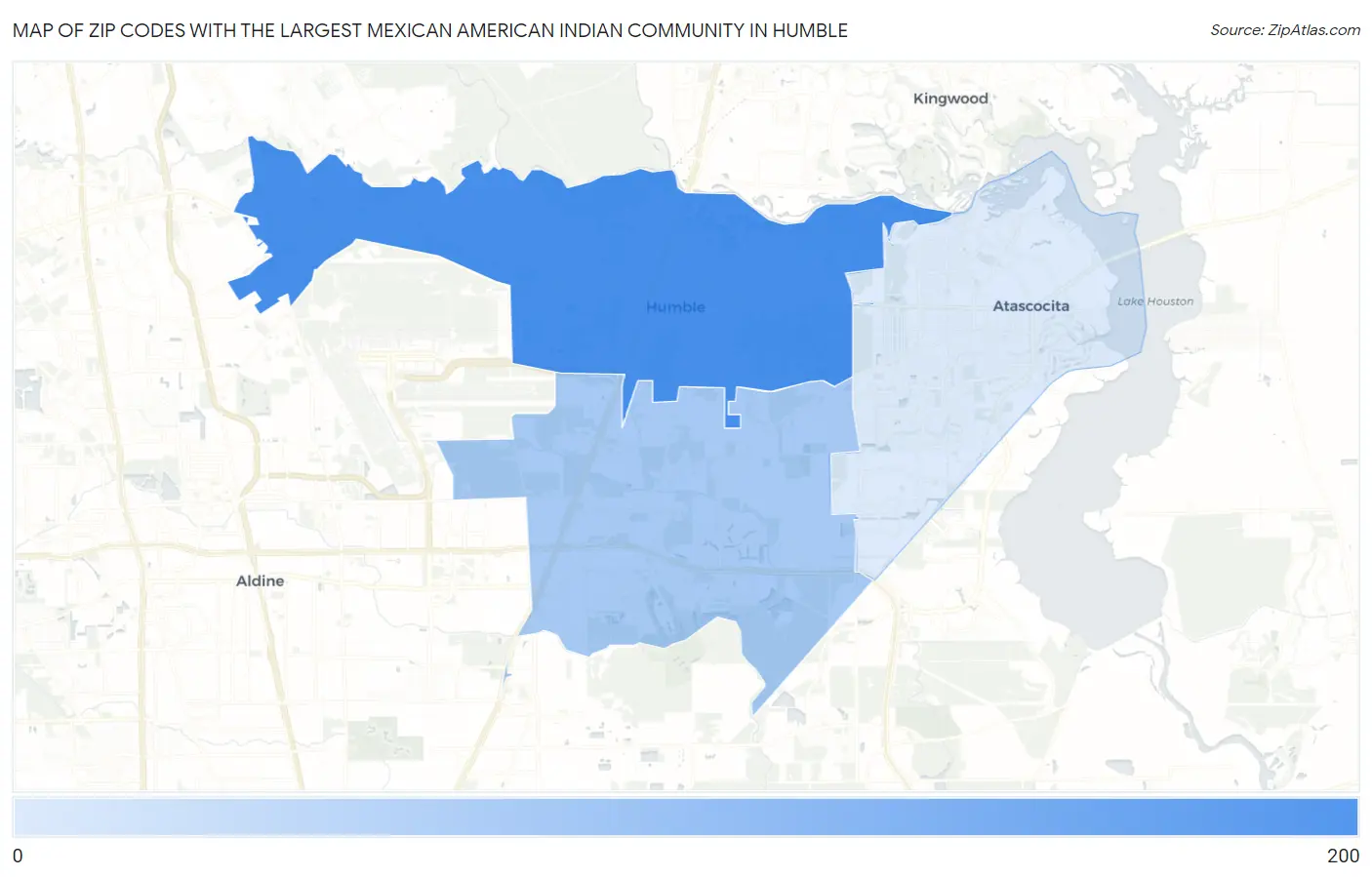 Zip Codes with the Largest Mexican American Indian Community in Humble Map