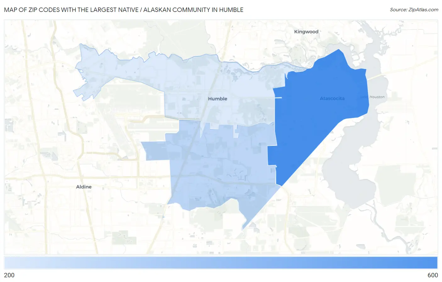 Zip Codes with the Largest Native / Alaskan Community in Humble Map