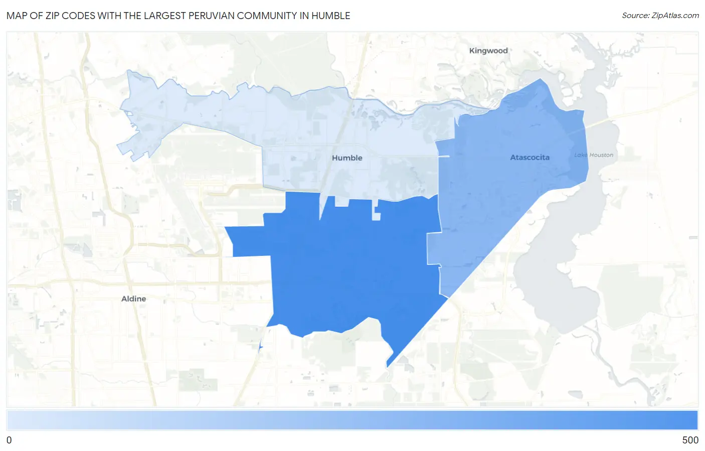 Zip Codes with the Largest Peruvian Community in Humble Map