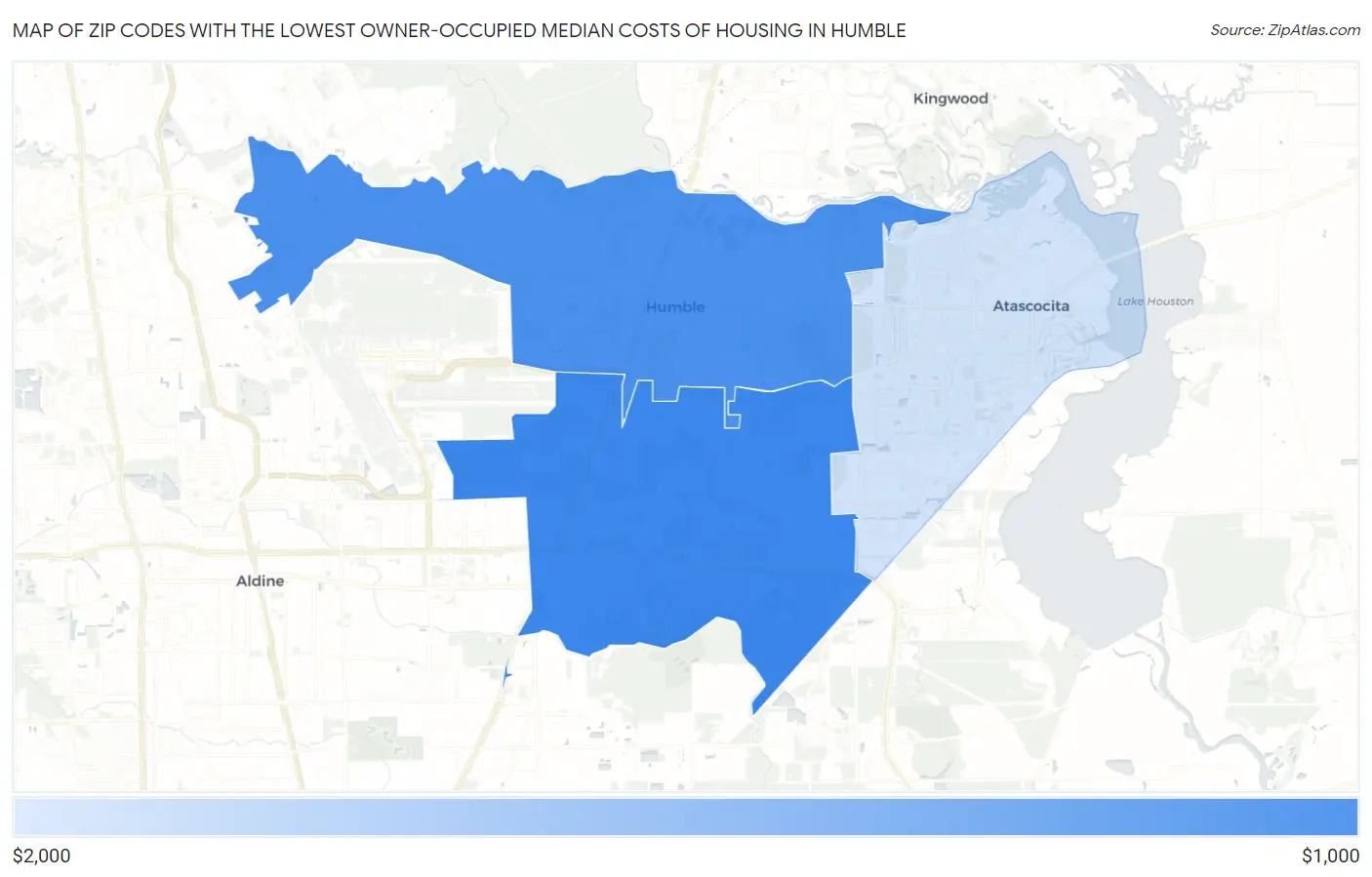 Zip Codes with the Lowest Owner-Occupied Median Costs of Housing in Humble Map