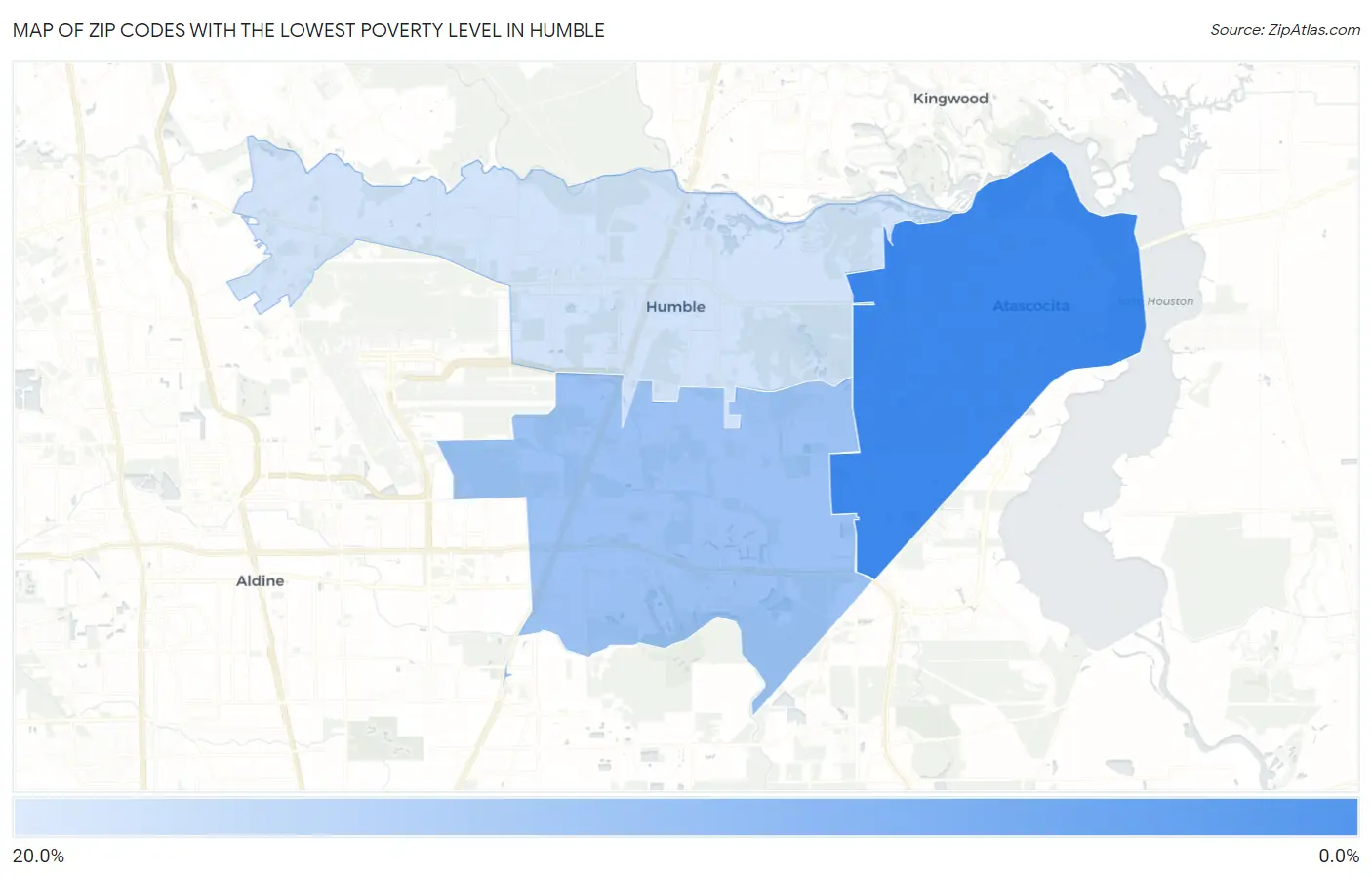 Zip Codes with the Lowest Poverty Level in Humble Map