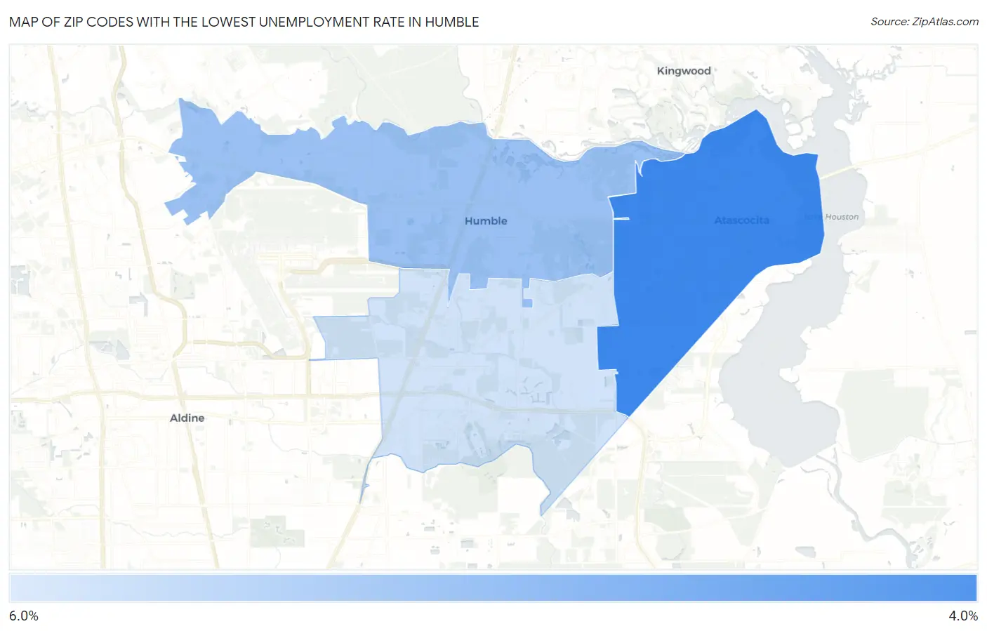 Zip Codes with the Lowest Unemployment Rate in Humble Map