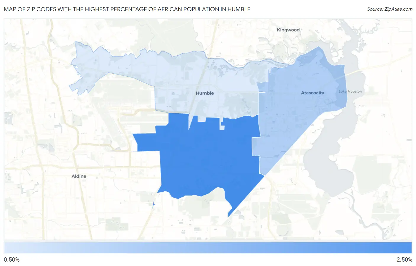 Zip Codes with the Highest Percentage of African Population in Humble Map