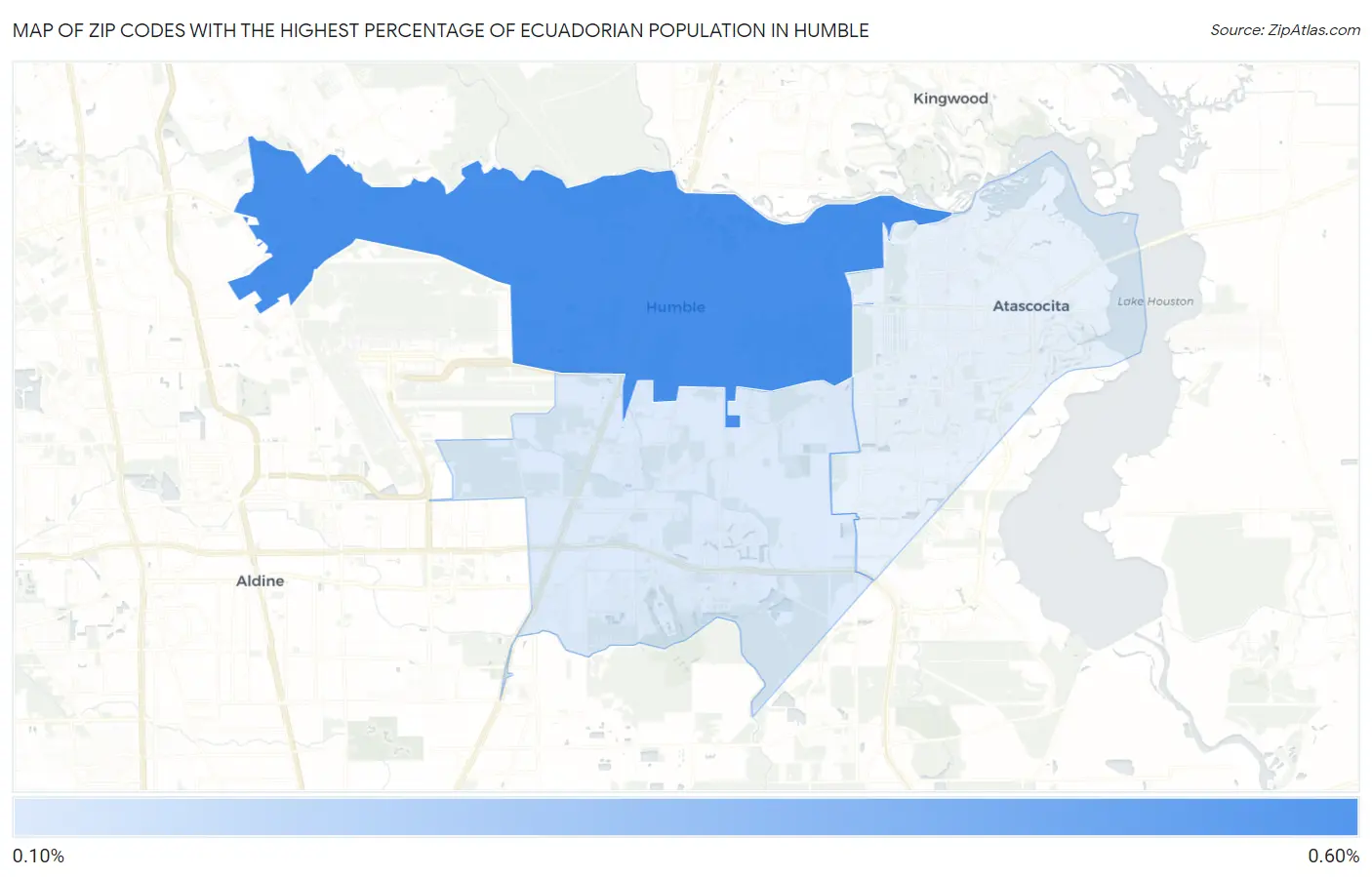 Zip Codes with the Highest Percentage of Ecuadorian Population in Humble Map