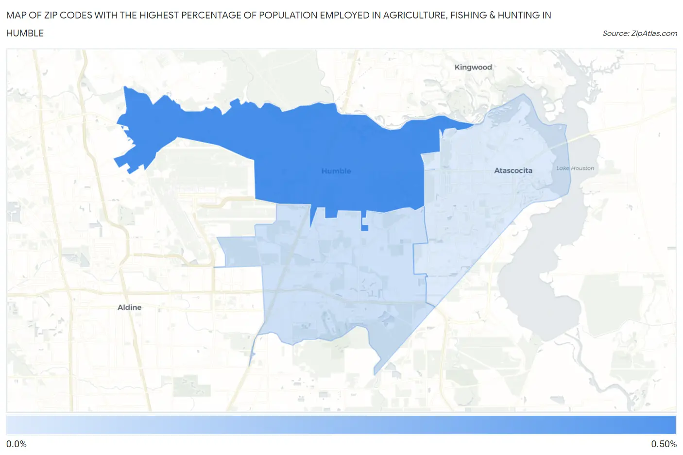 Zip Codes with the Highest Percentage of Population Employed in Agriculture, Fishing & Hunting in Humble Map