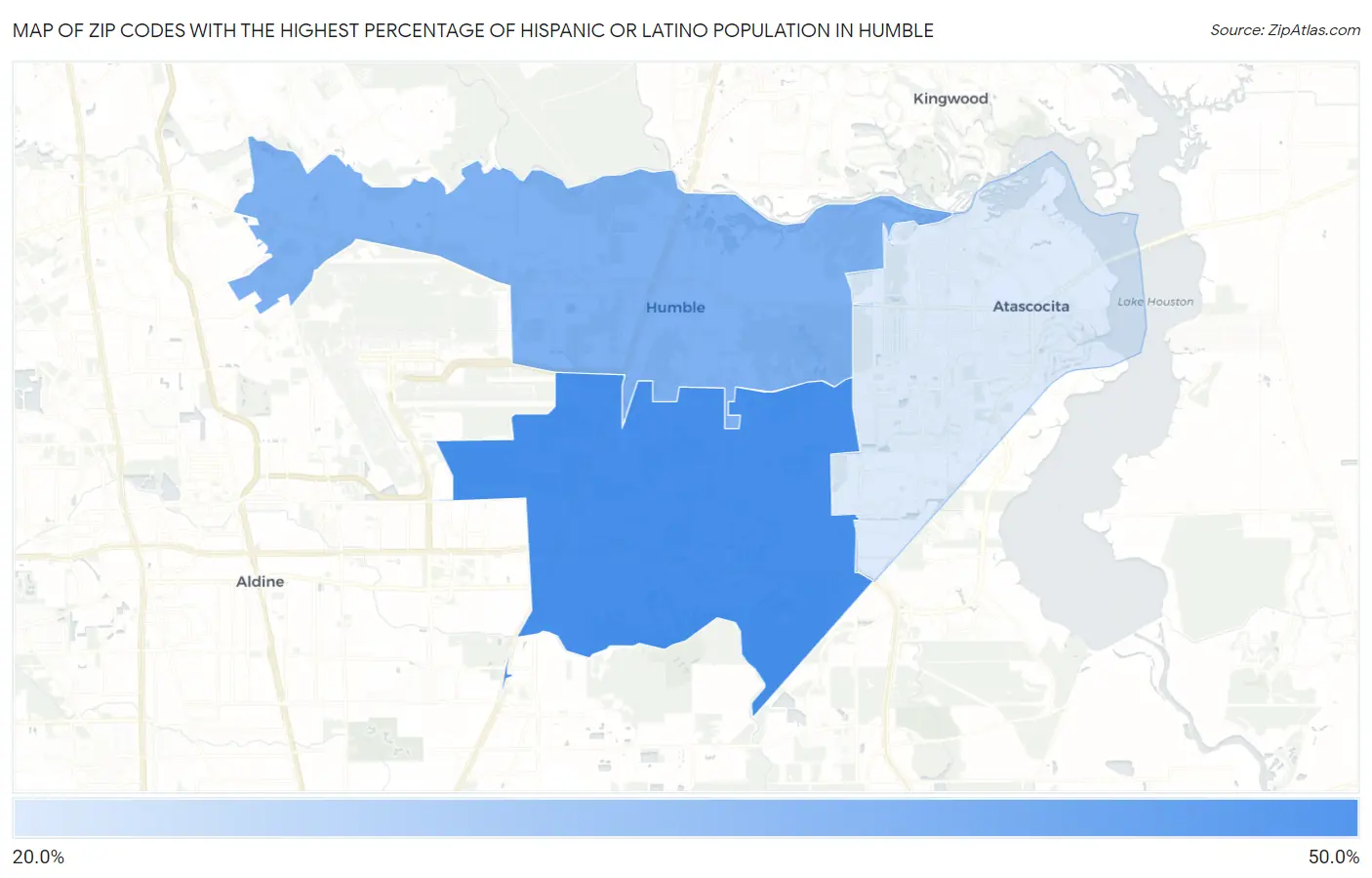 Zip Codes with the Highest Percentage of Hispanic or Latino Population in Humble Map