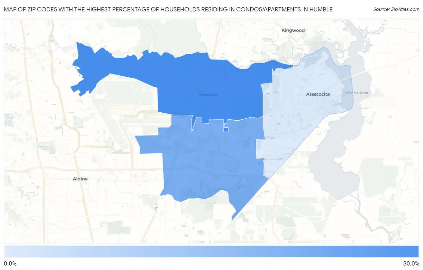Zip Codes with the Highest Percentage of Households Residing in Condos/Apartments in Humble Map