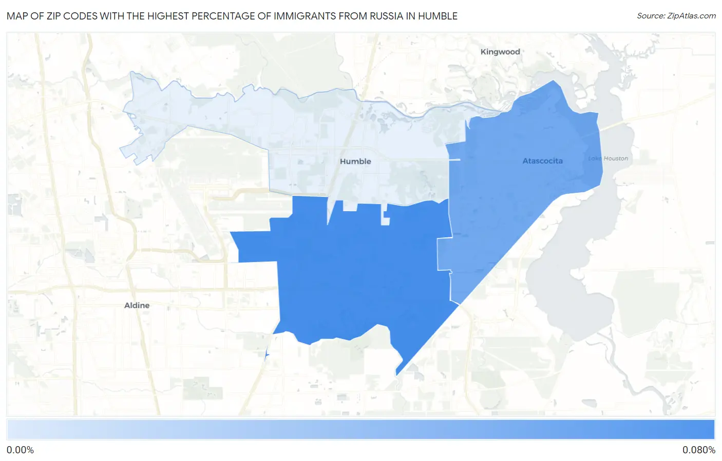 Zip Codes with the Highest Percentage of Immigrants from Russia in Humble Map