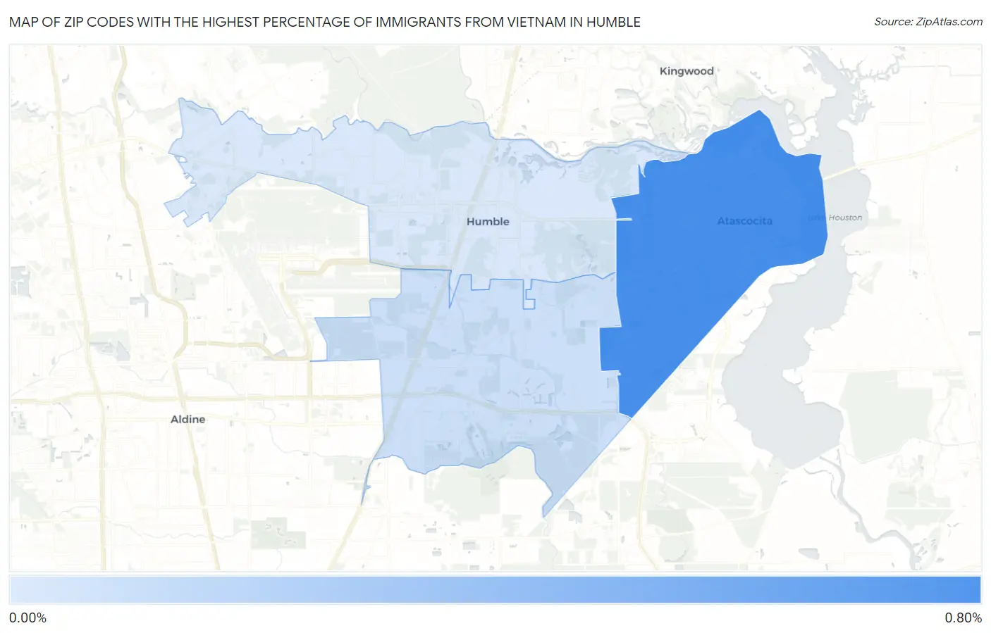 Zip Codes with the Highest Percentage of Immigrants from Vietnam in Humble Map