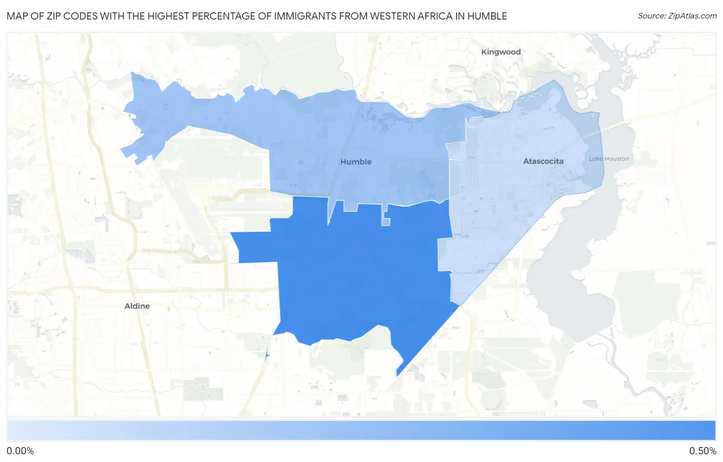 Zip Codes with the Highest Percentage of Immigrants from Western Africa in Humble Map