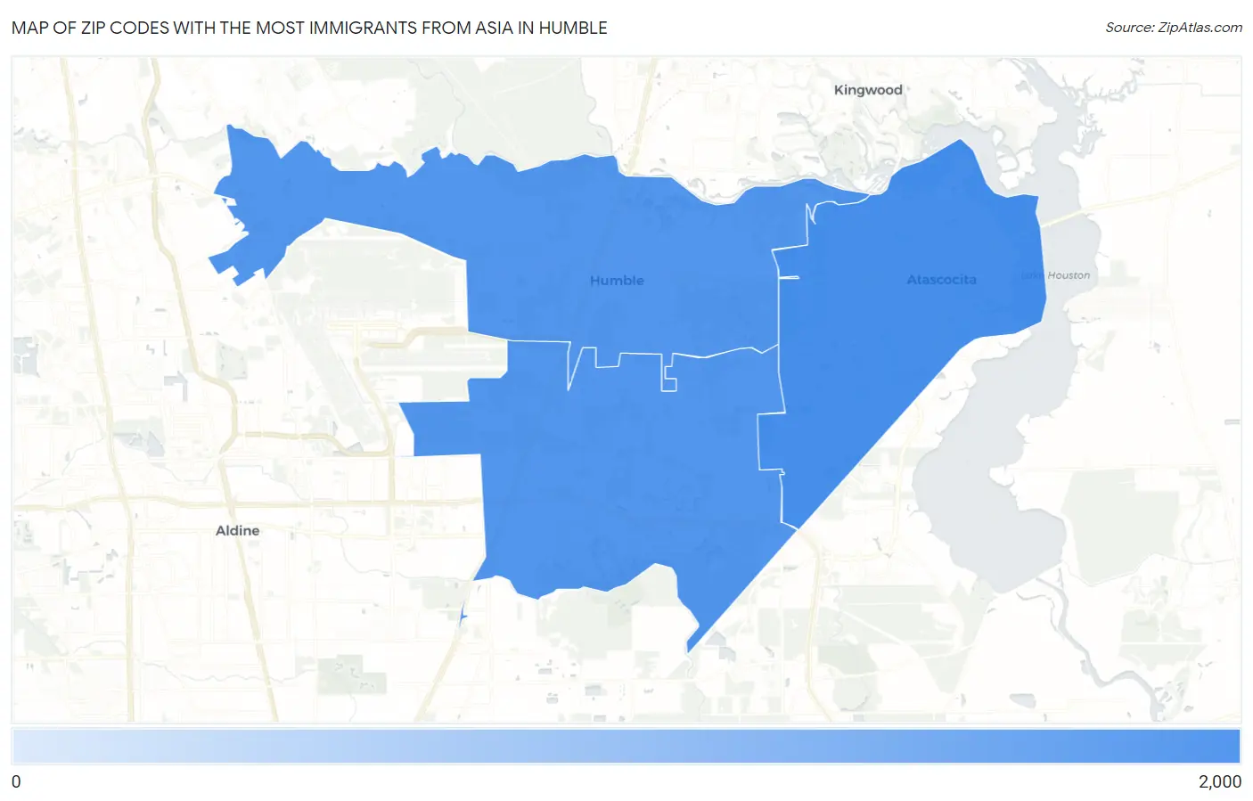 Zip Codes with the Most Immigrants from Asia in Humble Map