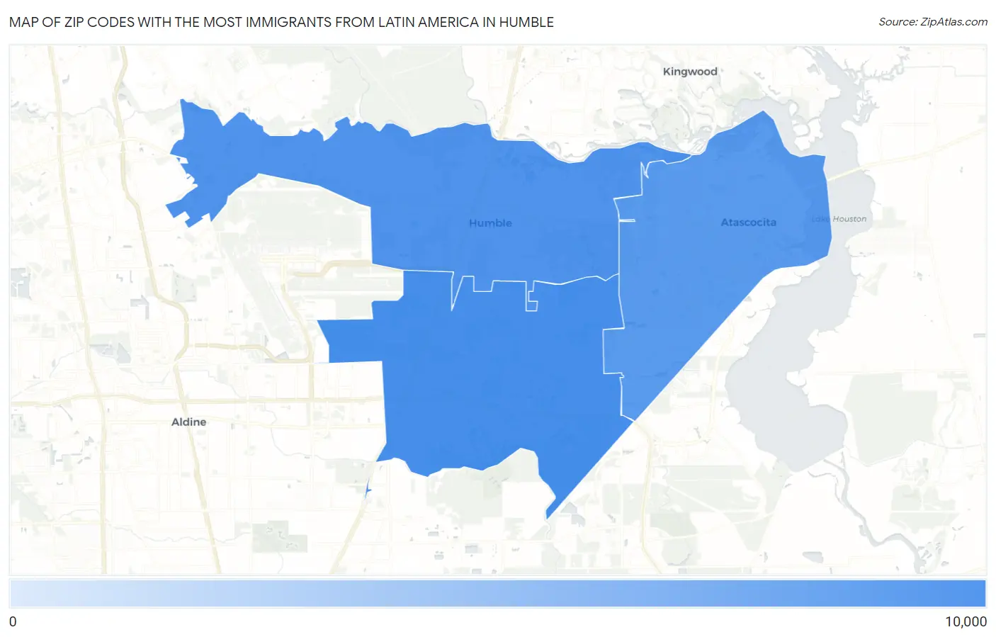 Zip Codes with the Most Immigrants from Latin America in Humble Map