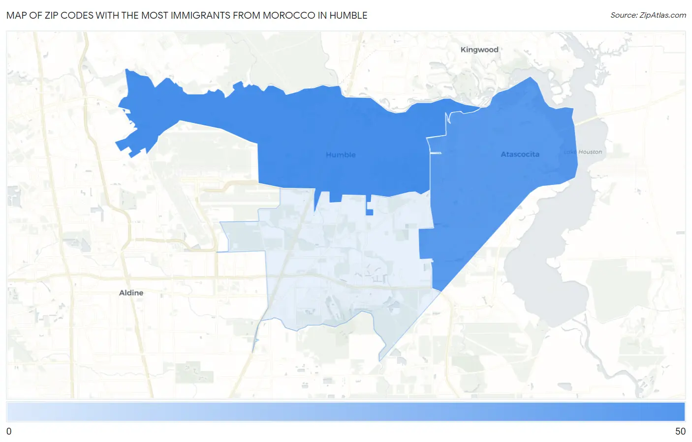 Zip Codes with the Most Immigrants from Morocco in Humble Map