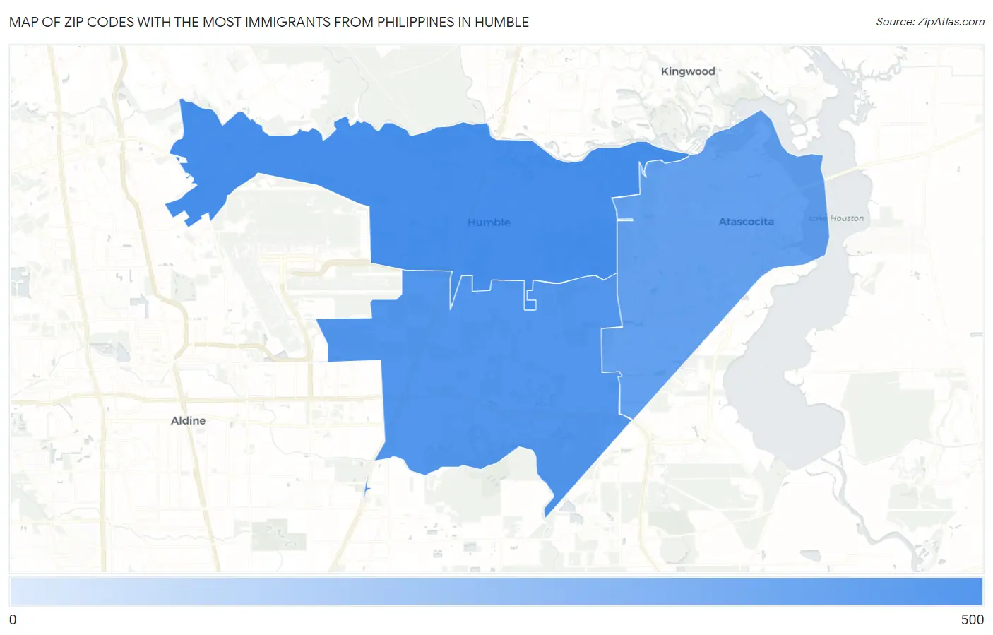Zip Codes with the Most Immigrants from Philippines in Humble Map