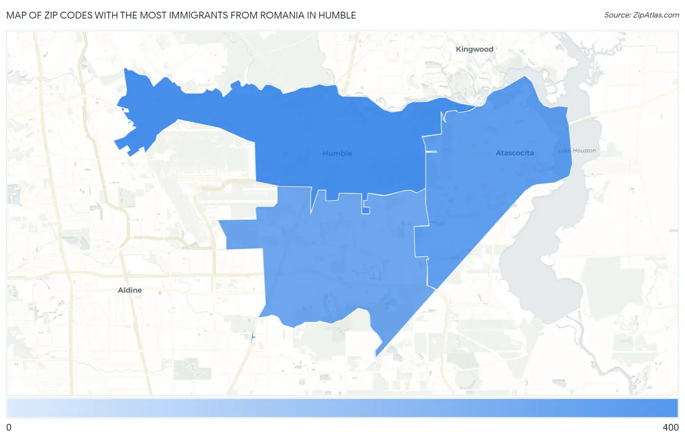 Zip Codes with the Most Immigrants from Romania in Humble Map