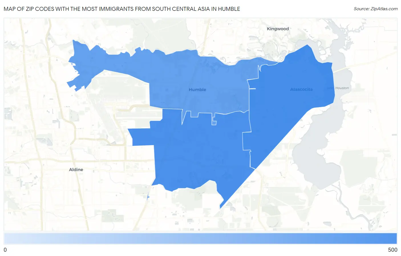 Zip Codes with the Most Immigrants from South Central Asia in Humble Map