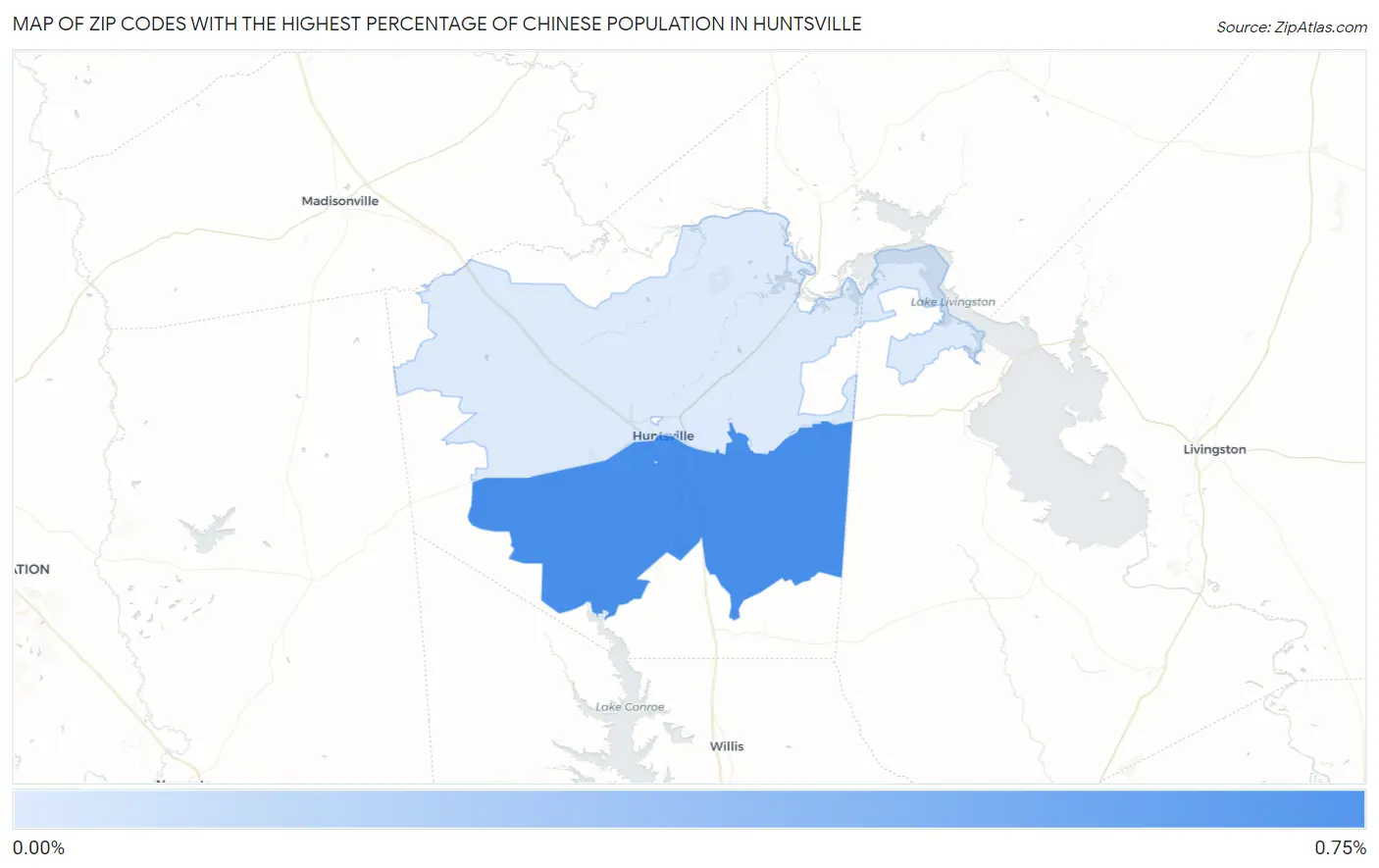 Zip Codes with the Highest Percentage of Chinese Population in Huntsville Map