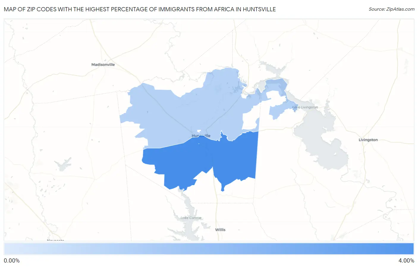 Zip Codes with the Highest Percentage of Immigrants from Africa in Huntsville Map