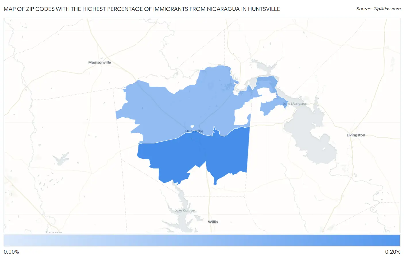 Zip Codes with the Highest Percentage of Immigrants from Nicaragua in Huntsville Map