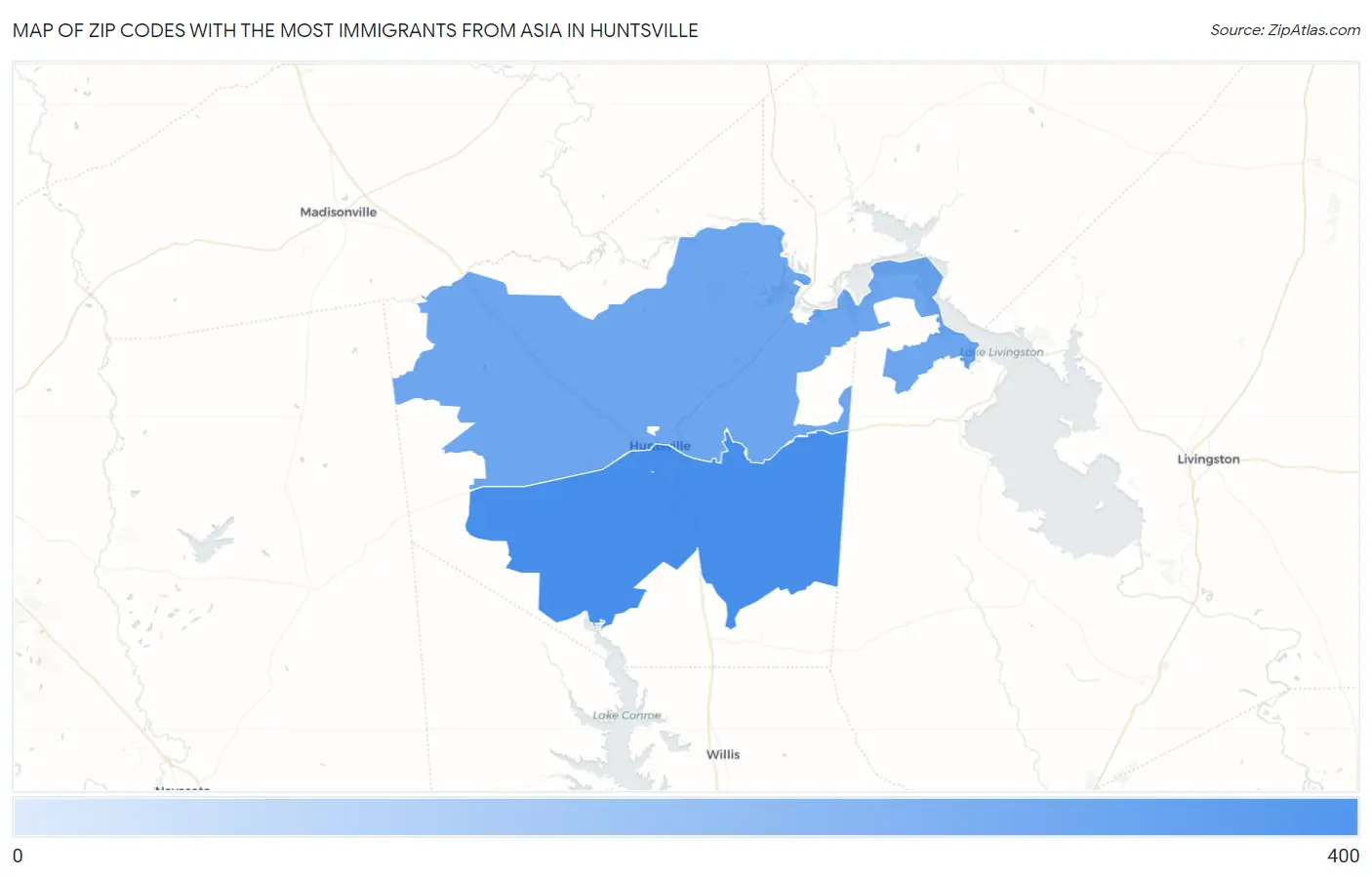 Zip Codes with the Most Immigrants from Asia in Huntsville Map