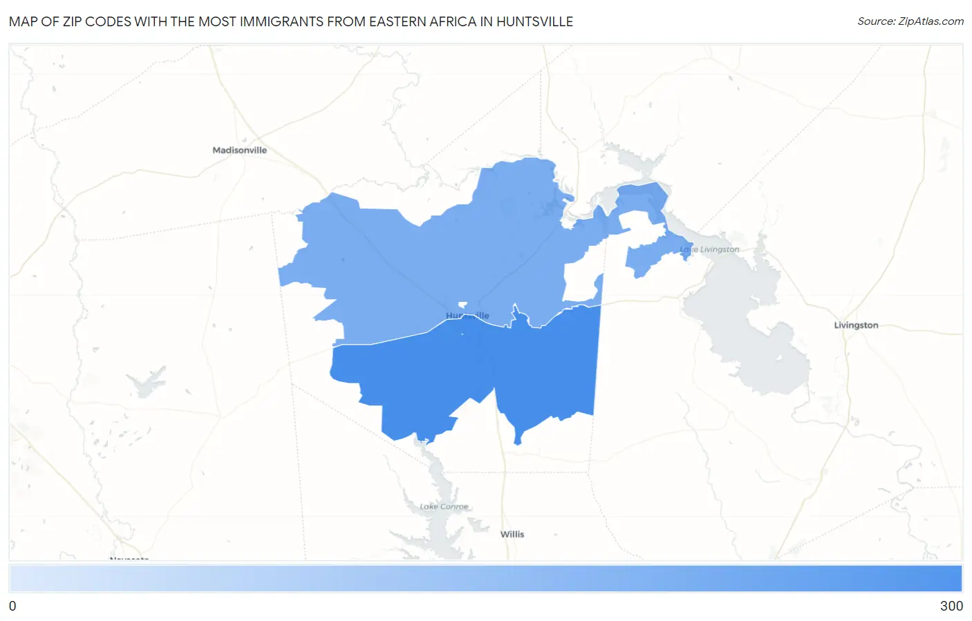 Zip Codes with the Most Immigrants from Eastern Africa in Huntsville Map