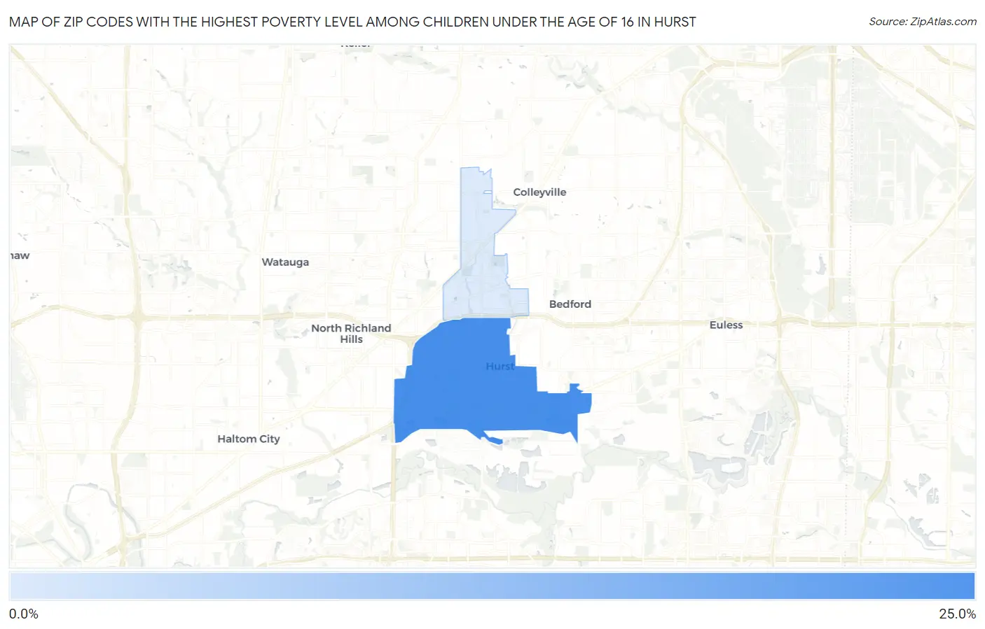 Zip Codes with the Highest Poverty Level Among Children Under the Age of 16 in Hurst Map