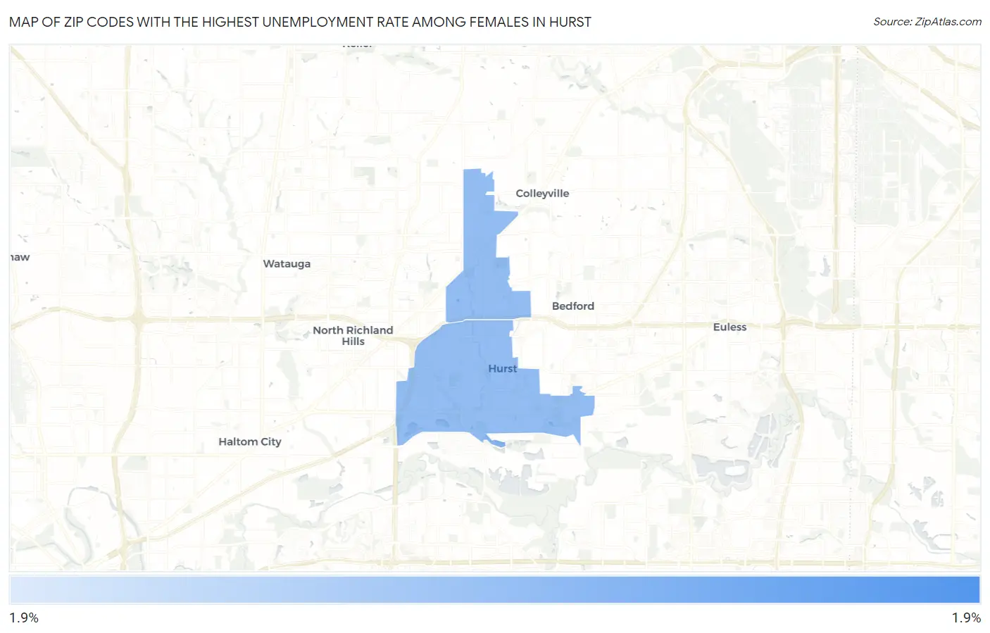 Zip Codes with the Highest Unemployment Rate Among Females in Hurst Map
