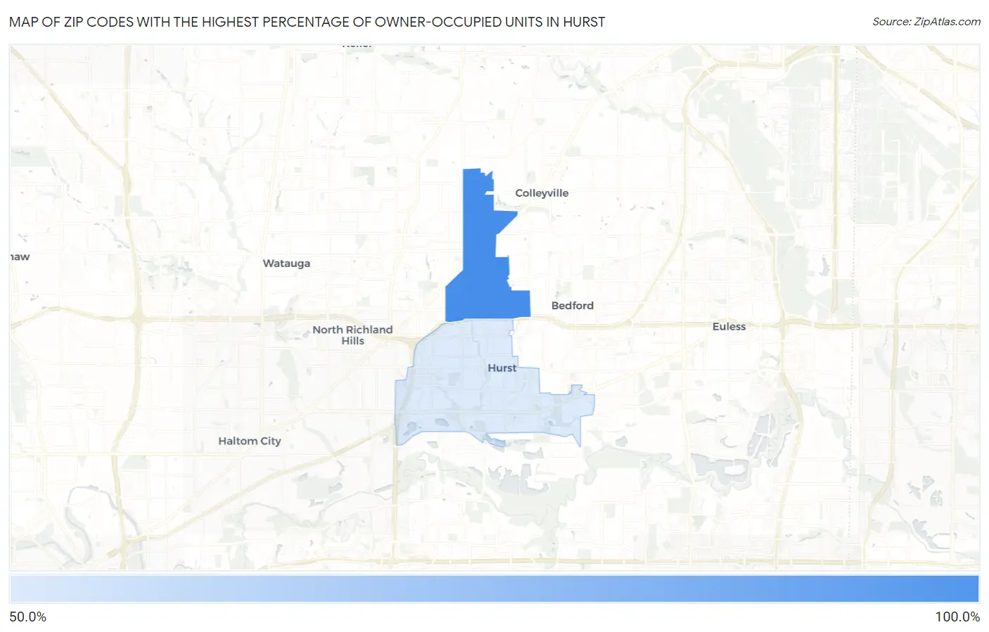 Zip Codes with the Highest Percentage of Owner-Occupied Units in Hurst Map