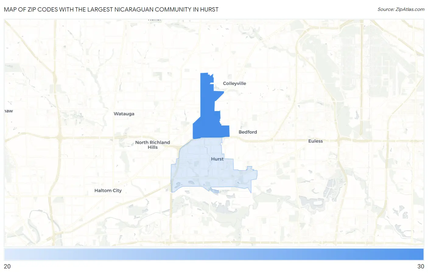 Zip Codes with the Largest Nicaraguan Community in Hurst Map