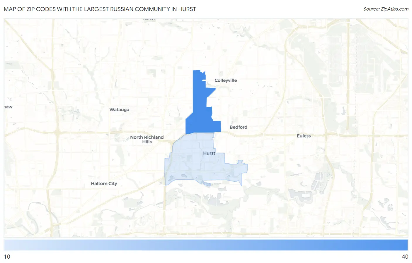Zip Codes with the Largest Russian Community in Hurst Map