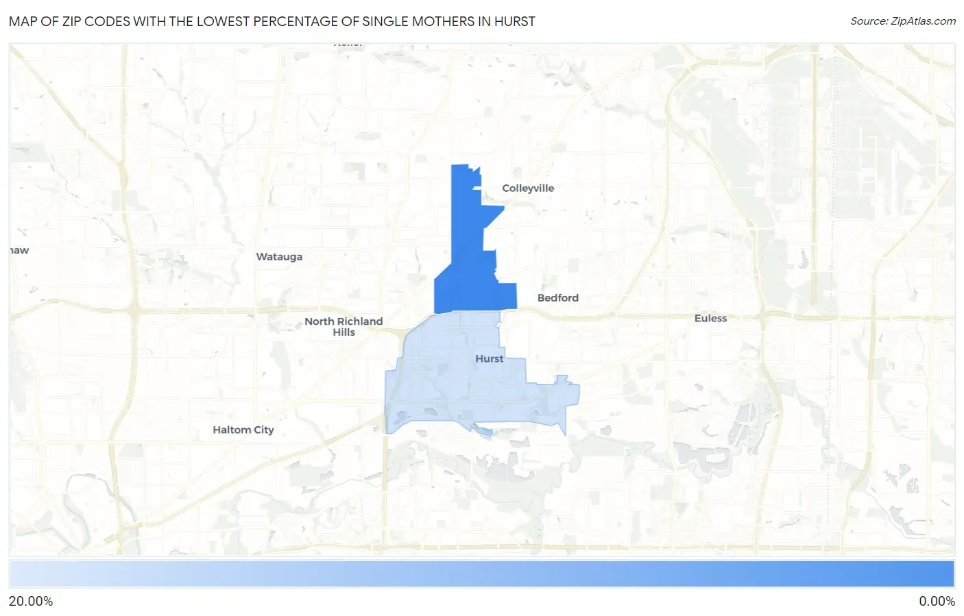 Zip Codes with the Lowest Percentage of Single Mothers in Hurst Map