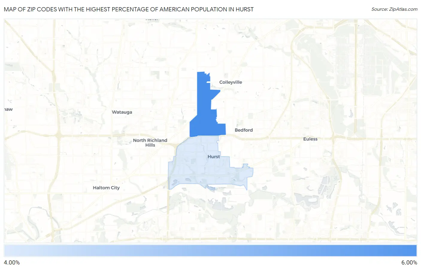 Zip Codes with the Highest Percentage of American Population in Hurst Map