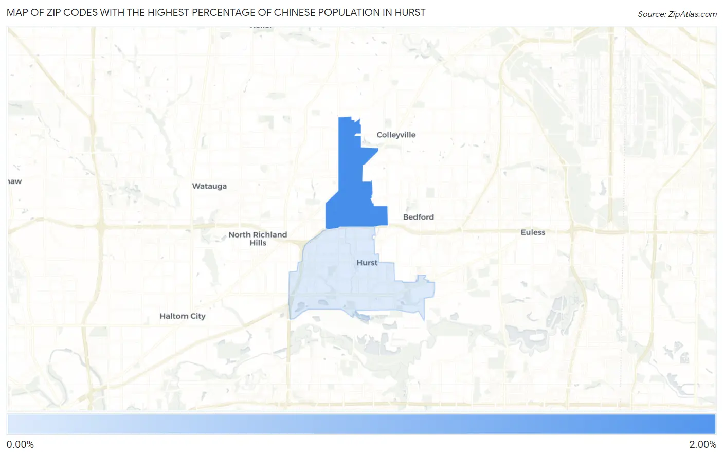 Zip Codes with the Highest Percentage of Chinese Population in Hurst Map