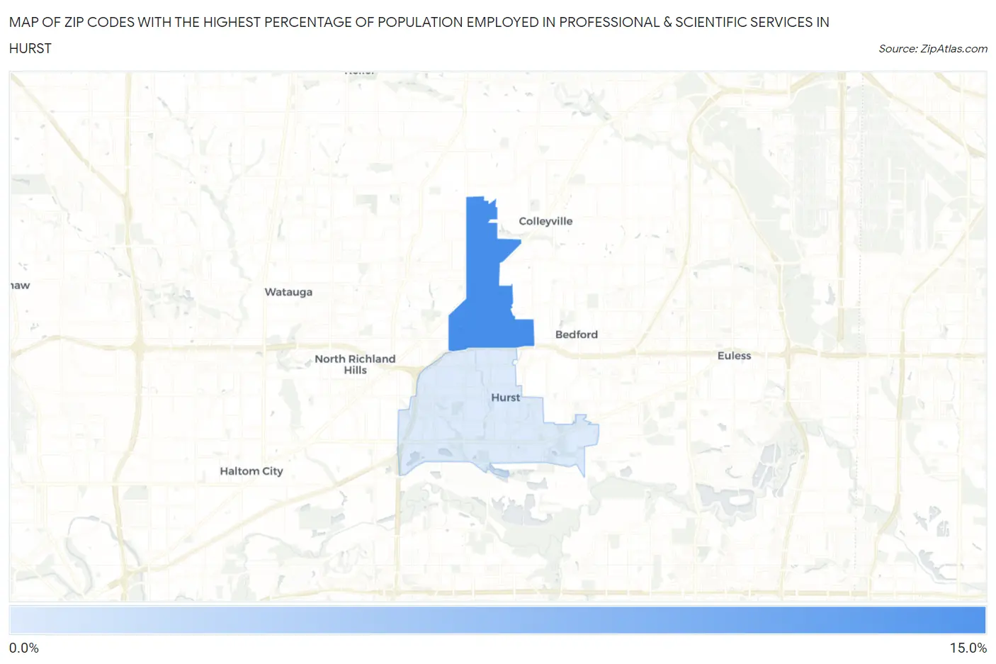 Zip Codes with the Highest Percentage of Population Employed in Professional & Scientific Services in Hurst Map