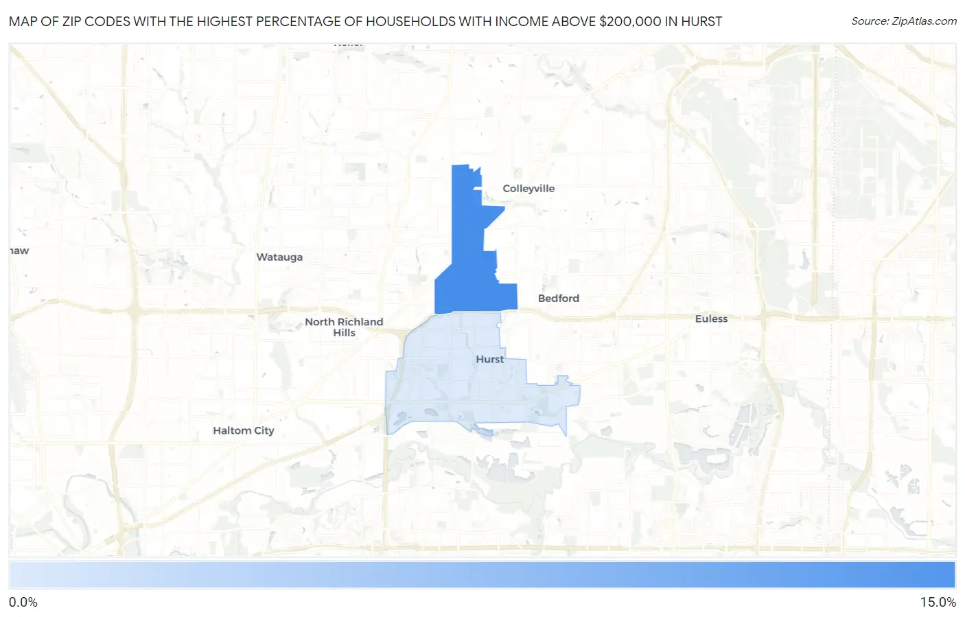 Zip Codes with the Highest Percentage of Households with Income Above $200,000 in Hurst Map