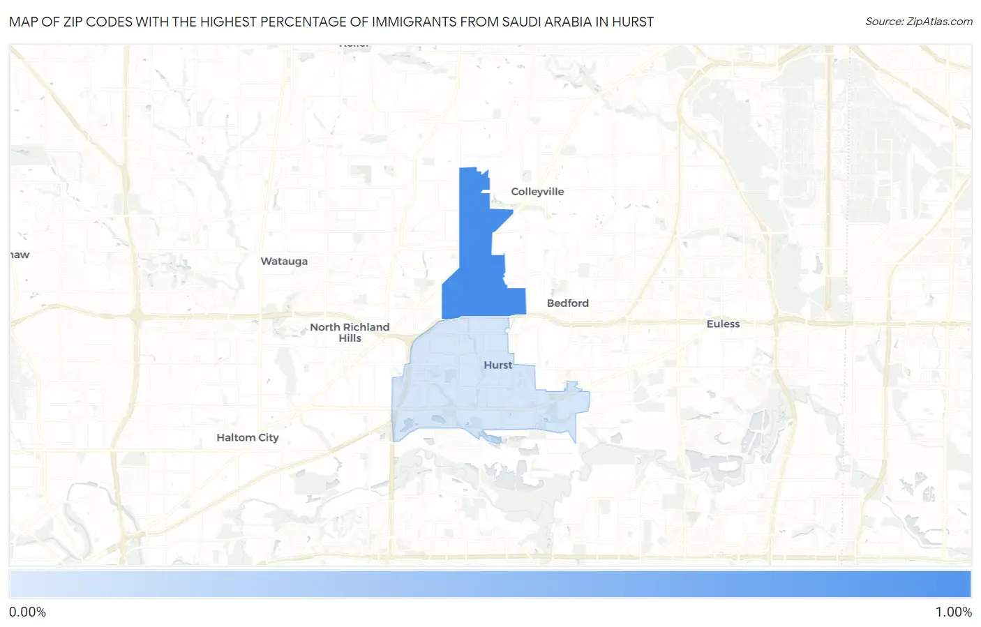 Zip Codes with the Highest Percentage of Immigrants from Saudi Arabia in Hurst Map