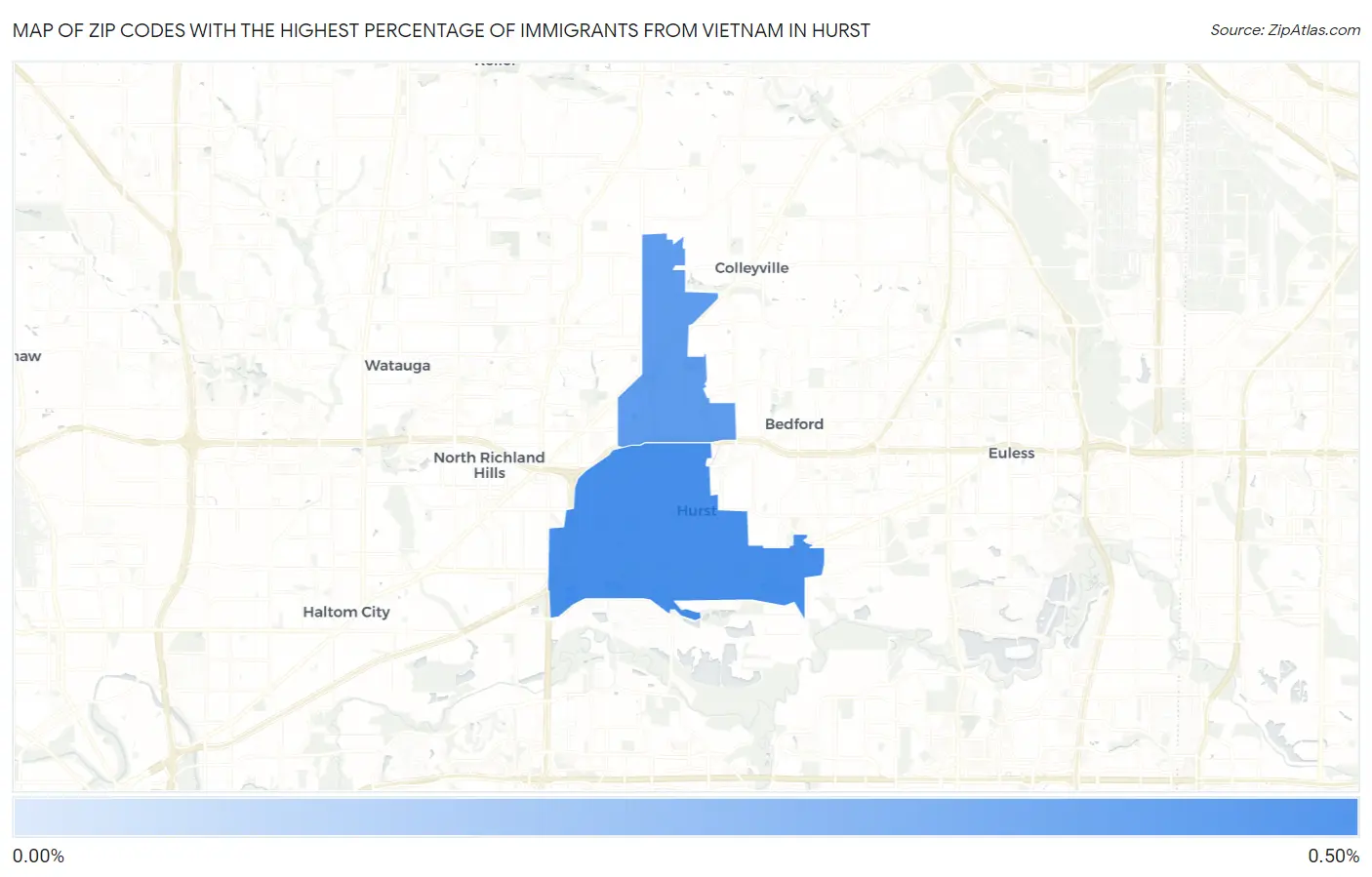 Zip Codes with the Highest Percentage of Immigrants from Vietnam in Hurst Map
