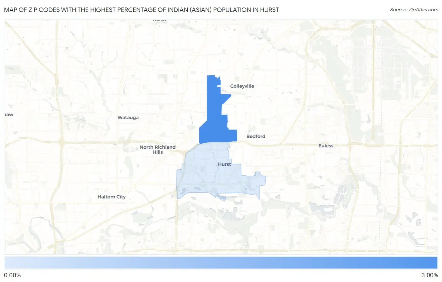 Zip Codes with the Highest Percentage of Indian (Asian) Population in Hurst Map