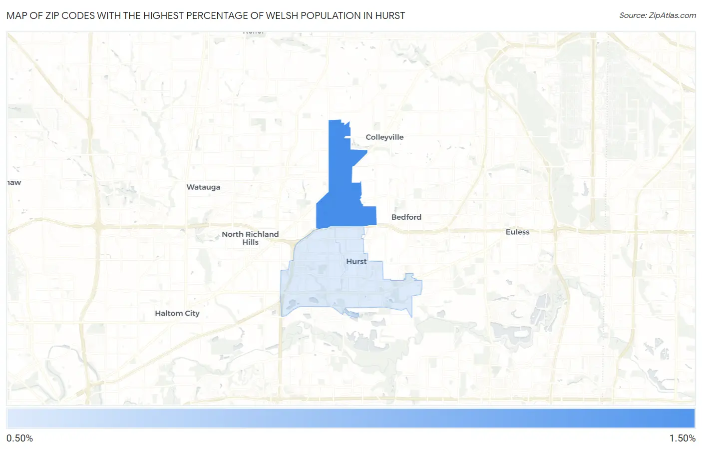 Zip Codes with the Highest Percentage of Welsh Population in Hurst Map