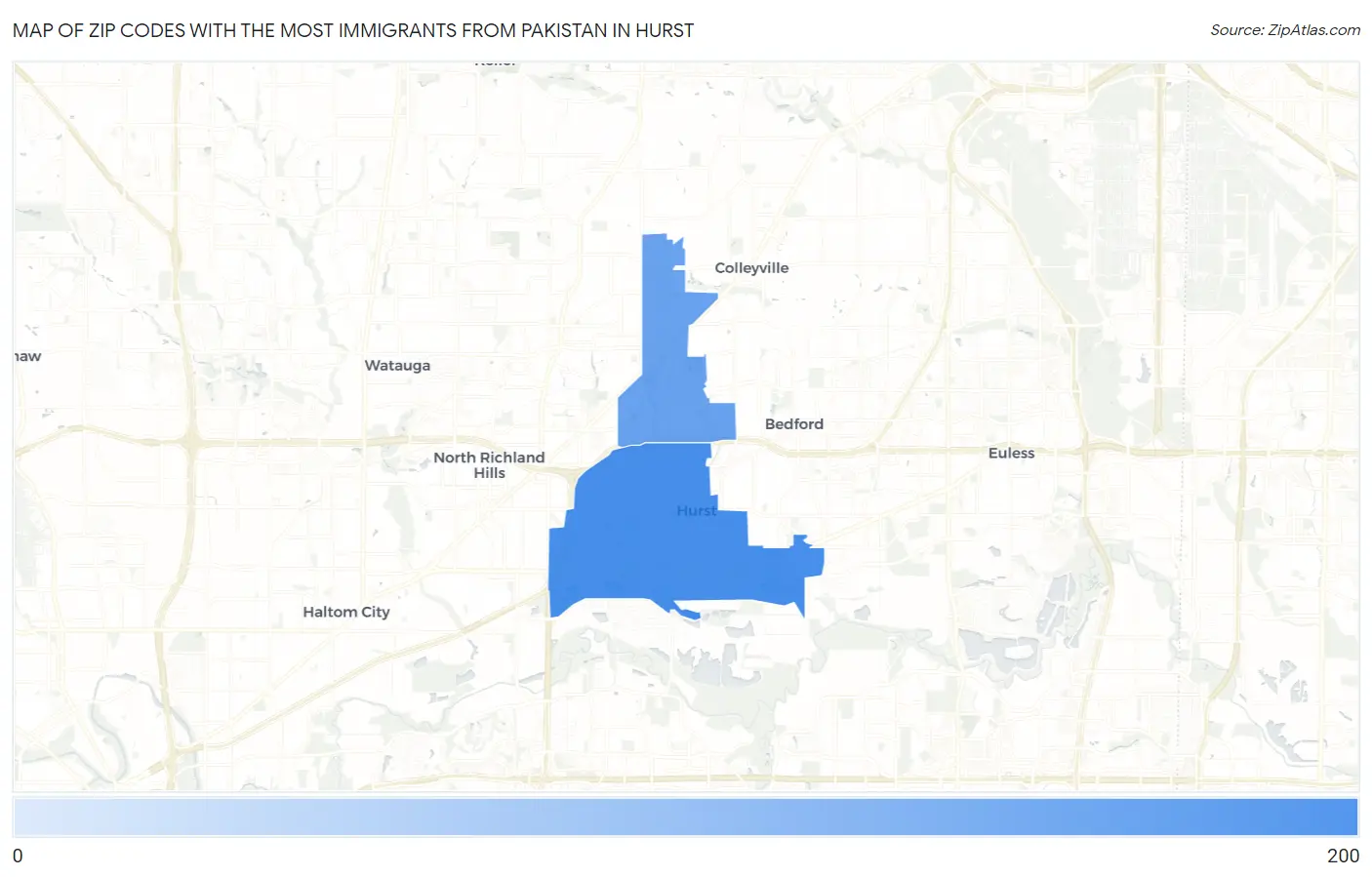 Zip Codes with the Most Immigrants from Pakistan in Hurst Map