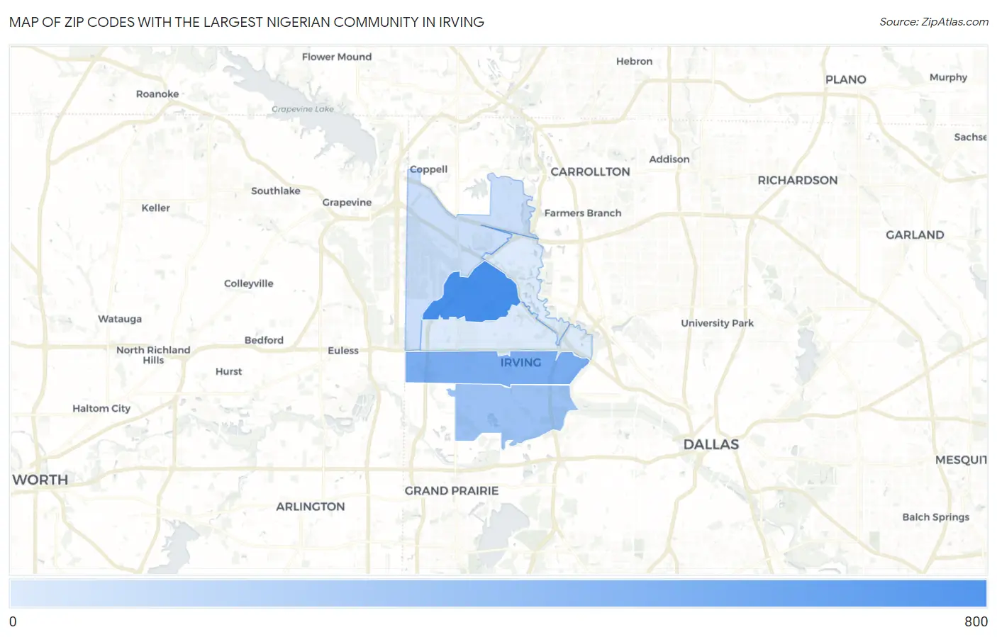 Zip Codes with the Largest Nigerian Community in Irving Map